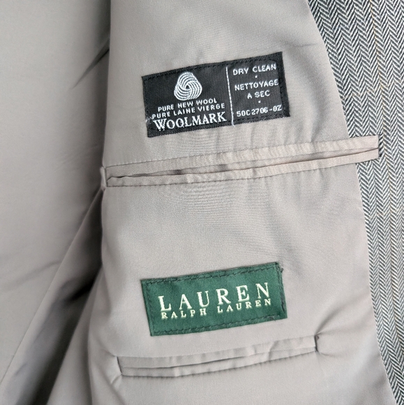 Lauren Ralph Lauren 100% Wool Herringbone Patterned Blazer Sz 44R - Picture 7 of 14